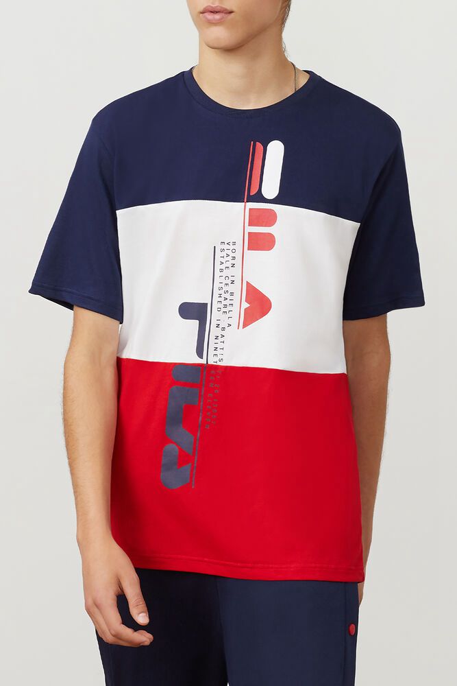 Fila Oden Navy/White/Red T-Shirt Mens - NZ 28347-JNBU